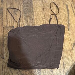 Brown Spaghetti Strap Cropped Tank Top